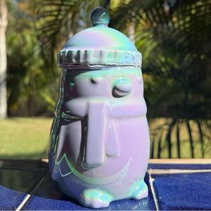 Starbucks 2025 Holiday Blue Iridescent Ceramic Penguin Mug with Lid Cover